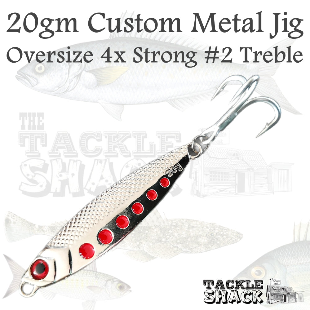 Custom 20gm Metal Jig Chrome Red Spot Size #2 4x Strong Treble
