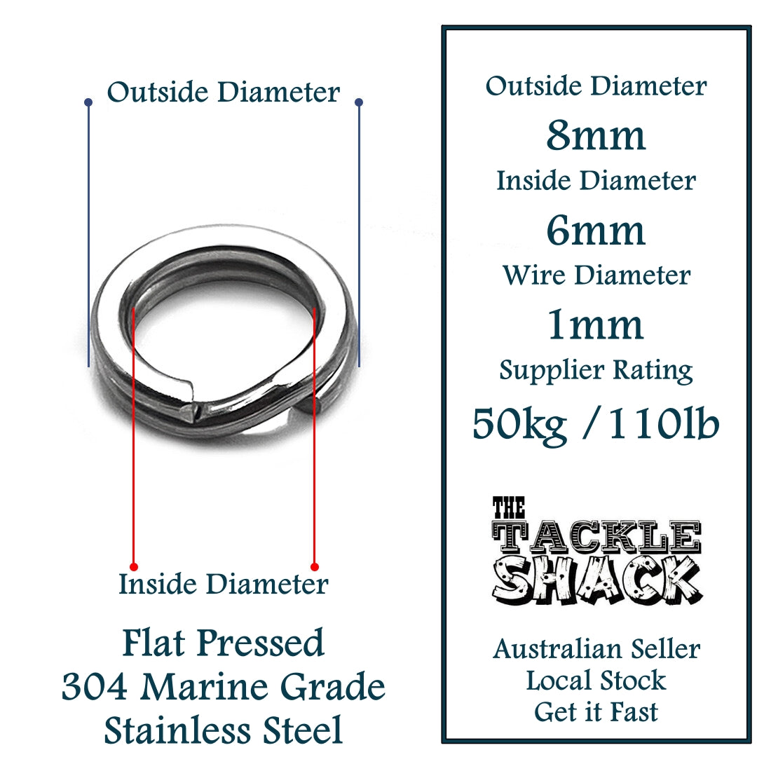 Split Rings Flat Pressed Stainless Steel 8mm