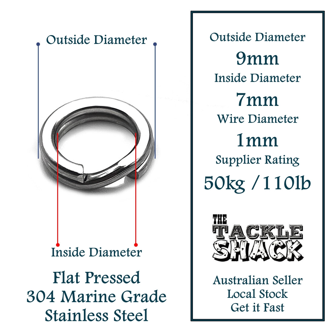 Split Rings Flat Pressed Stainless Steel 9mm