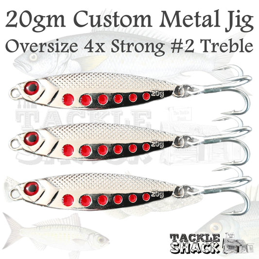 Custom 20gm Metal Jig Chrome Red Spot Size #2 4x Strong Treble