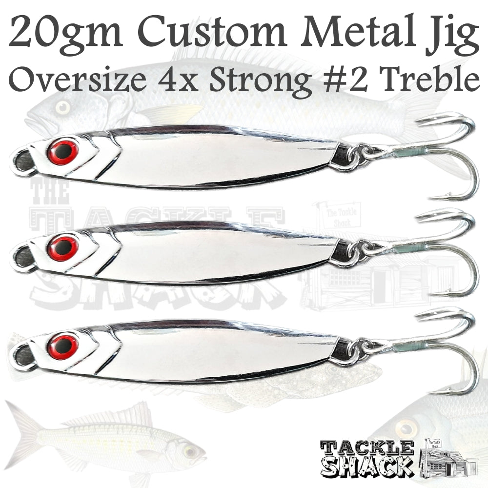 Custom 20gm Metal Jig Chrome Size #2 4x Strong Treble