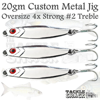 Custom 20gm Metal Jig Chrome Size #2 4x Strong Treble