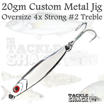Custom 20gm Metal Jig Chrome Size #2 4x Strong Treble