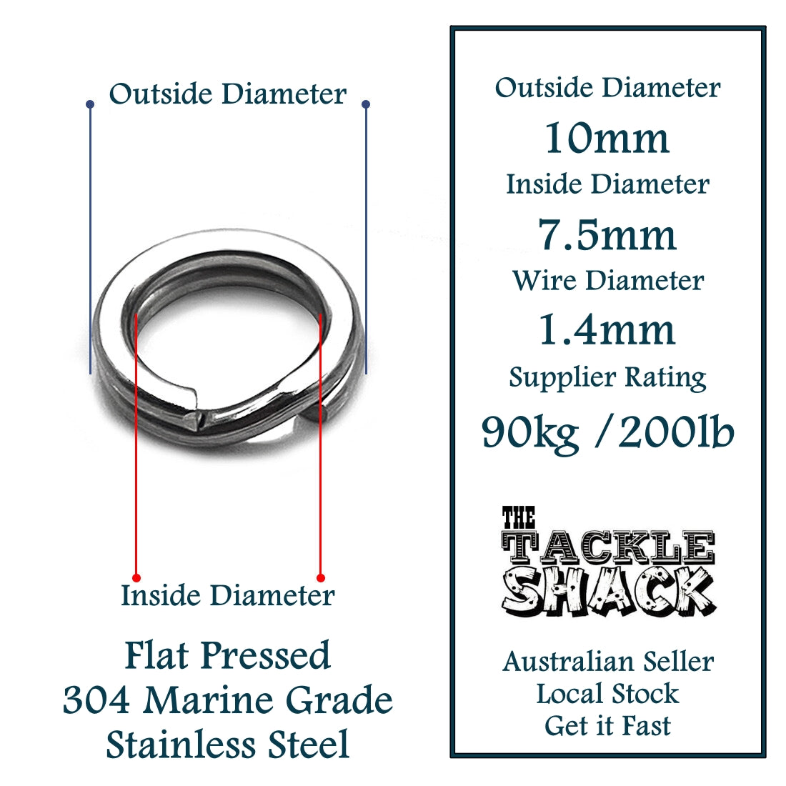 Split Rings Flat Pressed Stainless Steel 10mm Heavy Duty 1.4mm Wire