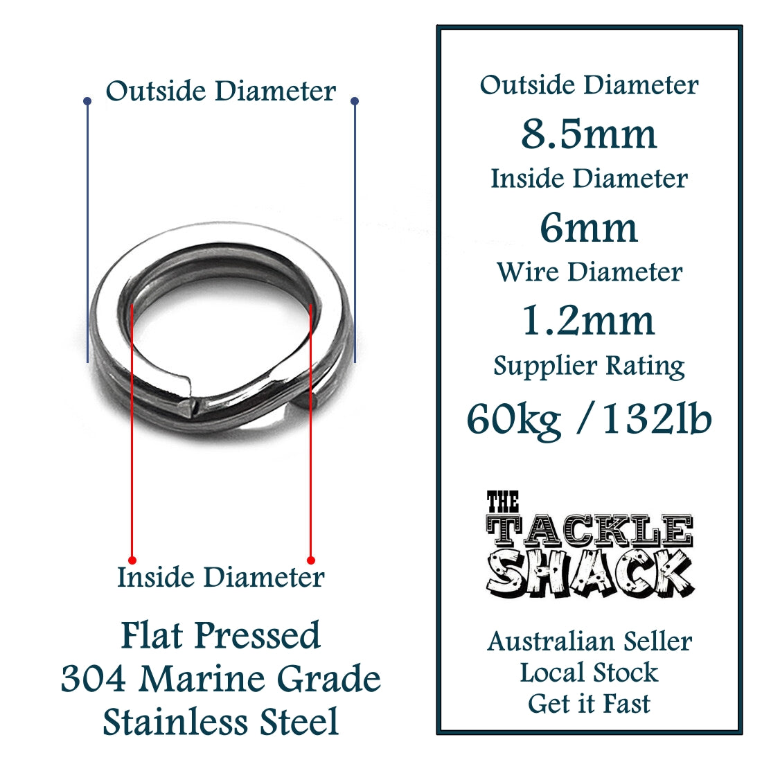 Split Rings Flat Pressed Stainless Steel 8.5mm Heavy Duty 1.2mm Wire